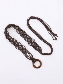 1pc Women's Retro Round Buckle Woven Wide Waist Belt, Minimalist Versatile Decoration For Dresses, Tassel Waist Chain Accessory - A - View 15