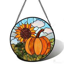 Fall Sunflower & Pumpkin Acrylic Hanging Sign - Stained Glass Style Thanksgiving Window Ornament For Autumn Decor - Multicolor - View 2