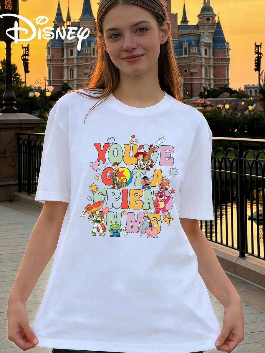 Women's Casual Disney Toy Story 'You've Got A Friend In Me' Cotton Short Sleeve Round Neck T-Shirt - 白色 - 查看 1