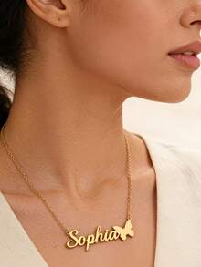 [Customization] Personalized Name Butterfly Necklace, Exquisite, Simple, And High-End Name Necklace, A Perfect Birthday Gift, Mother's Day Gift, Or A Present For Mom. - Multicolor - View 3