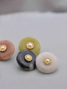 10pcs Round Vintage Light Luxury Resin Metal Button With Inner Pearl And Faux Jade Clasp, Coat Sweater Jacket Button, Cheongsam - 10Pcs - View 4