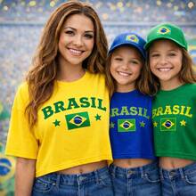 Cropped Oversized T-Shirt For Children 2 To 15 Years Old - BRAZIL / WORLD CUP! - 黃綠/綠色 - 查看 4