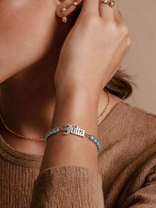 Customized Gothic Style Personalized English Name Blue Zirconia Inlaid Bracelet, Mother's Day Gift, Valentine's Day Gift, Birthday, Anniversary, Friend, Graduation, Christmas, High-End Family Gift - Style 1 - View 5