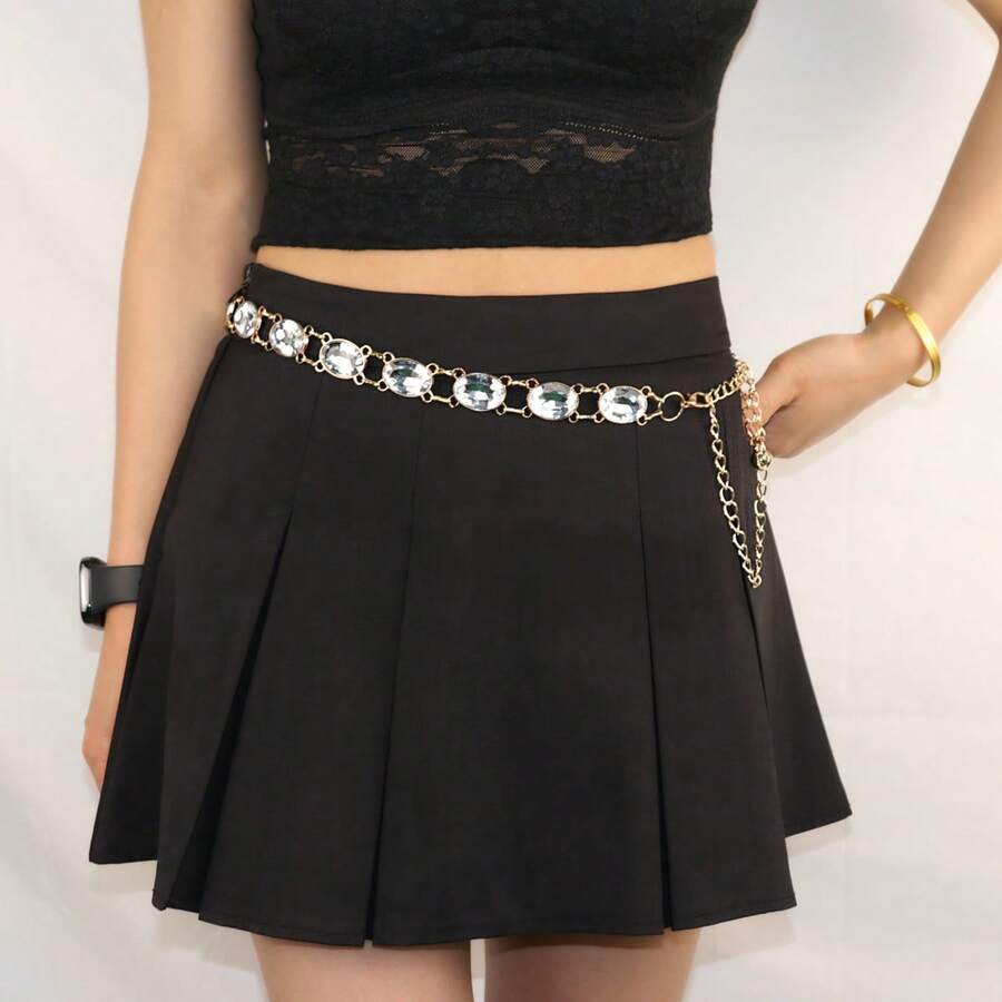 水晶腰链，金属点缀优雅连衣裙，玻璃泪滴亮片装饰腰带，女士 - 彩色 - 查看 1