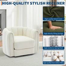 Silla de salón giratoria 360 grados vintage escandinava tapizada en terciopelo de peluche con respaldo a rayas y acolchado mullido silla cómoda para living dormitorio - Verde - Ver 6