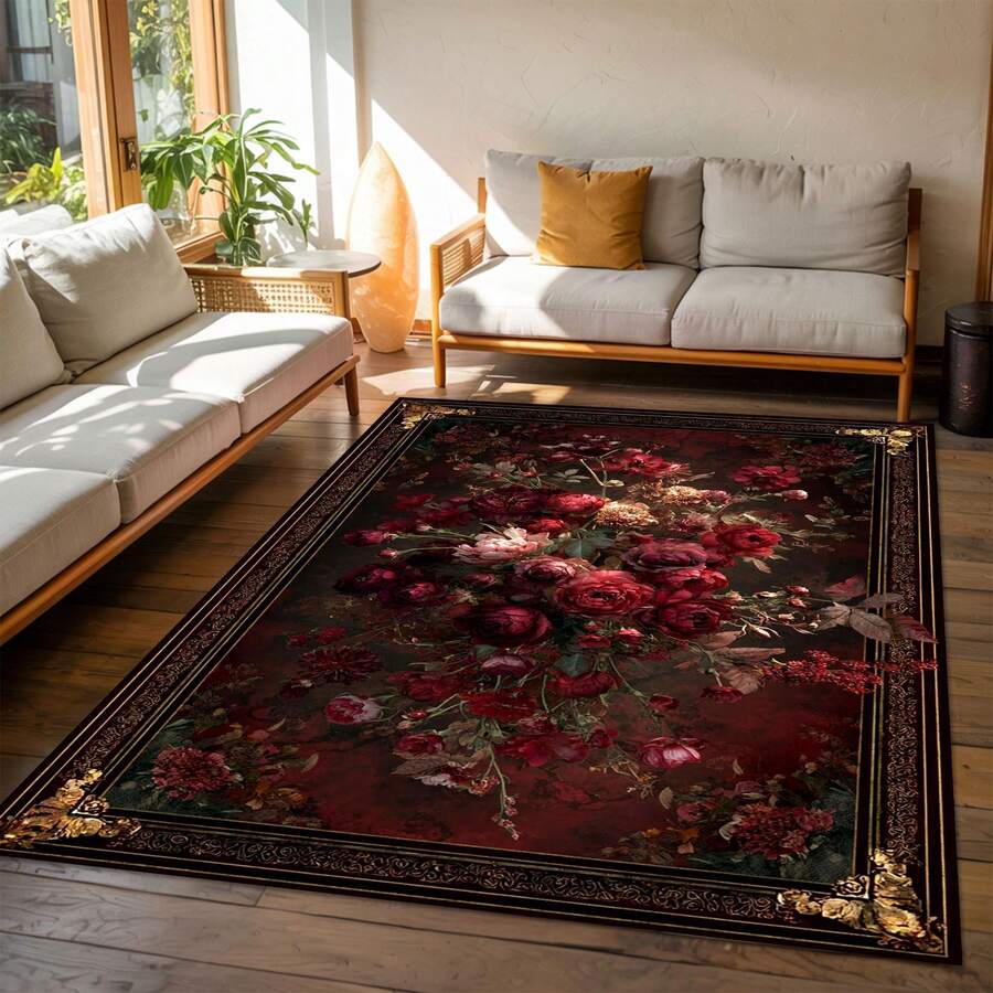 Gothic Floral Mandala Dark Area Rug, Boho Gothic Living Room Area Decor, 32*20inch /84*60inch,Perfect Choice For Gift ,Stylish And High-Quality Rugs, Perfect For  Decorations And GiftsHome Decor, The Best Choice For Gothic-Style Birthday Gifts - 彩色 - 查看 1
