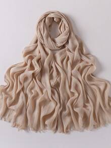 Simple Collection Breathable Modest Hijab Textured Natural Crinkle Breathable Muslim Headscarf, Soft Woven Striped Elongated Muslim Hijab Scarf, Spring/Summer - Multicolor - View 7
