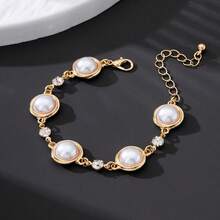 1pc Retro Fashionable New Sparkling Elegant White Faux Pearl Geometric Round Women Bracelet - White - View 3