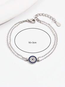 1pc S925 Silver Micro-Inlaid Blue Eye Double-Layer Bracelet, Turkish Lucky Eye Design, Luxury Style For Celebration, Daily Commute, Holiday Gift - Silver - View 4