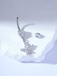 1pc G23 Titanium Bar Tassel Navel Ring For Women - Silver - View 5