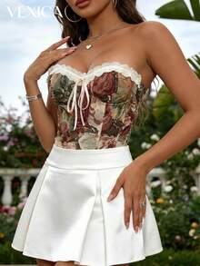 Vexica 女士性感复古束身吊带背心，蕾丝饰边蝴蝶结心形领口，适合毕业典礼、婚礼宾客、夜间外出及日常穿着。 - 彩色 - 查看 1