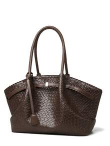 New Arrival PU Woven Embossed Retro Large Capacity Shoulder Crossbody Bag, Versatile Commuter Tote Bag For Women - Coffee - View 5