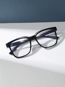 Unisex Square Large Frame Plastic Black Eyeglasses, Computer/Gaming/TV/Phone Glasses, Light Glasses, Fashion Optical Glasses Frame - Black - View 3