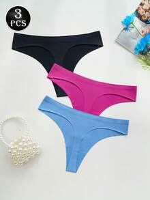 3条装女士性感柔软舒适丁字裤，日常内衣和睡衣 - 彩色 - 查看 4