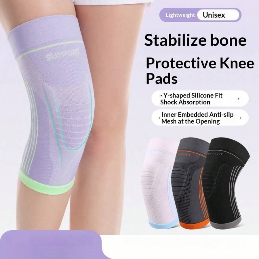 1PC Lightweight Compression Silicone Shock-Absorbing Knee Support, Patella Stabilizing Knee Brace, Suitable For Running, Cycling, Hiking And Training. - Multicolor - View 1