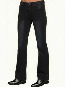 YANGCANREN 男士时尚修身喇叭弹力牛仔裤 - 黑色 - 查看 3