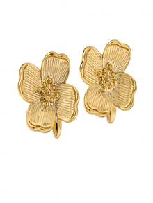 1 Pair Metal Flower Stud Earrings, Suitable For All Seasons - Yellow Gold - View 3