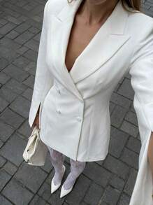 Buzzelle 优雅商务休闲束腰西装外套连衣裙 - 白色 - 查看 1