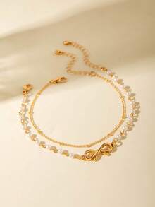 2件套时尚百搭金属珍珠蝴蝶脚链，日常叠戴的精美礼物 - 30207-ank-G - 查看 4