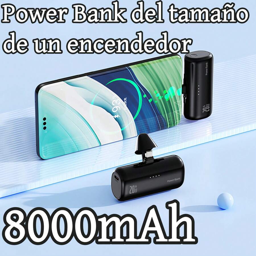 Batería Portátil del Tamaño de un Lápiz Labial - Mini Power Bank de 8000mAh - Cargador Portátil de Doble Conector - Listo para Usar - Compatible con Todas las Marcas de Teléfonos Inteligentes - Carcasa en Tonalidades Morandi - Refinada y Hermosa - Una Elección Perfecta para Regalos en Fiestas de Cumpleaños y Navidad. - negro - Ver 1