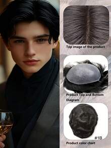 Men's PU Hair Clips, Made Of European Hair, With Dimensions Of 8X10 Inches, Featuring A 0.04mm Fine Leather Hair Replacement System And All V-Shaped Loop Hair Clips - Multicolor - View 1