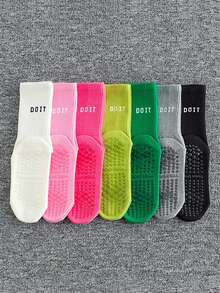 1/3/4 Pairs Women's Random Letter Print Non-Slip Silicone Dot Pilates Fitness Mid-Calf Socks - Crew Socks - View 2
