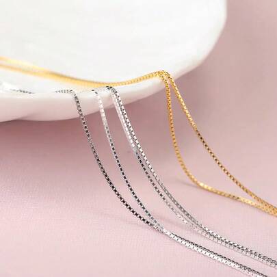 925 Sterling Silver Box Chain Necklace, Suitable For Men And Women, 1.0mm Thick, 18-24 Inches Long, Ideal Gift For Family And Friends, Comes With Anti-Oxidation Box, Eid Gift