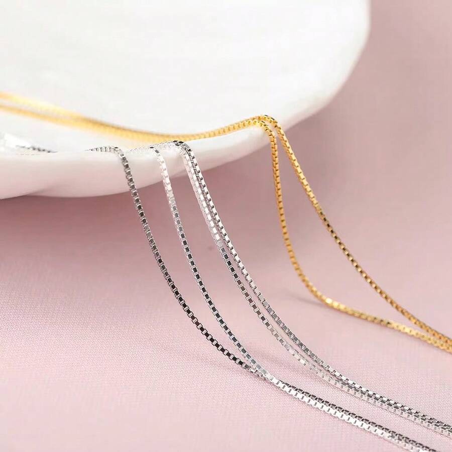 925 Sterling Silver Box Chain Necklace, Suitable For Men And Women, 1.0mm Thick, 18-24 Inches Long, Ideal Gift For Family And Friends, Comes With Anti-Oxidation Box, Eid Gift
