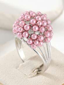 Anel de Pérola Falsa Estilo Vintage, Aliança de Casamento Perfeita e Presente de Aniversário para Mulheres - Rosa chiclete - Visão 11