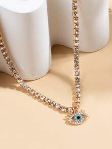 时尚复古眼睛吊坠项链，适合女性日常佩戴，亦可作为礼物。 - 彩色 - 查看 2