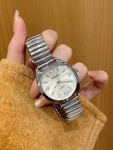 1件金色圆形表盘手表，时尚优雅石英机芯腕表，适合日常佩戴/派对/送礼 - 銀色 - 查看 6