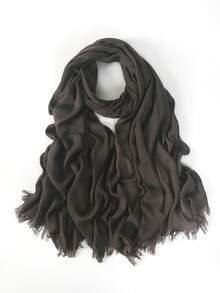 1件亚麻纯色头巾，穆斯林人造丝褶皱流苏边头巾，适合搭配长袍，夏季沙滩围巾/披肩 - 彩色 - 查看 39