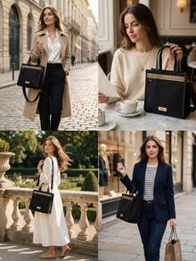 Versace 1pc Black & Gold Tone Slanted Cosmetic Bag, Large Capacity Shoulder Makeup Storage Bag 24*25*12cm With Pockets, Versatile Travel & Daily Use Bag, Fashionable Luxury Cosmetic Pouch - Multicolor - View 9