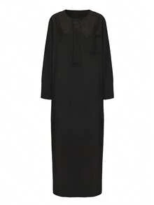 Black Middle Eastern Men's Robe With Embroidery, Elegant Casual Classic Robe, Men's Robe - Black - View 2