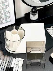 1pc Rotating Pen Holder Organizer, Desktop Rotating Makeup Brush Holder, Vanity Makeup Storage Box, Lipstick Desk Organizer Rack - White - View 8