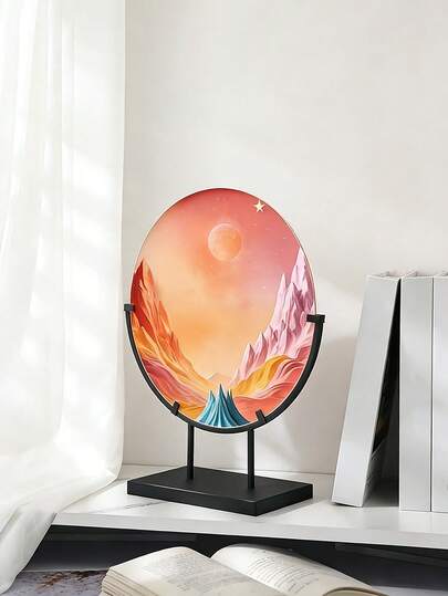 1个半圆形金属展示架，圆形装饰盘架，艺术品展示架，适用于盘子、托盘、照片、CD、黑胶唱片，家居装饰桌面摆件