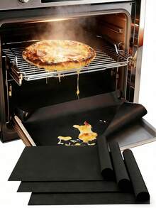 1/2/3片装可重复使用易清洁烤箱/炉灶保护垫，不粘耐热烘焙垫，加厚耐用烤箱垫，炉灶保护垫，防溢防漏垫，适用于家庭和户外烧烤、DIY甜点、厨房烘焙硅胶垫、烤箱配件 - 黑色 - 查看 2