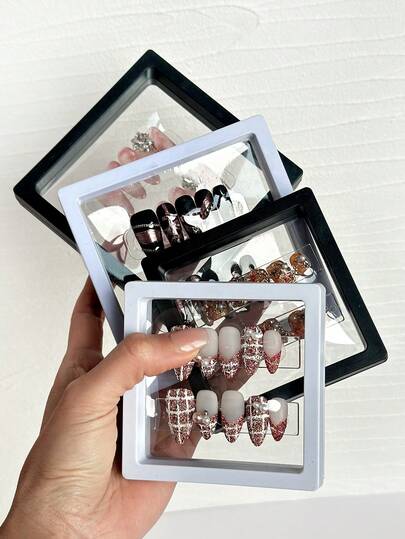 Large & Small Size Acrylic Nail Art Display Box, High Definition Storage Box, PE Floating Box, Nail Art Exhibition Box, Thickened Dustproof Box, Excluding Nail Tips