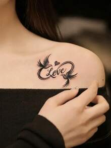 1pc Waterproof, Sweat-Proof, Non-Reflective Temporary Tattoo Sticker, PVC Material, Minimalist Heart & Dove Line Design, Suitable For Personal Daily Use, Lasts 3-5 Days - Black - View 3