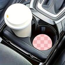 2 Or 1 Acrylic Cup Holders For Car - Universal Interior Decoration Accessories For Both Men And Women, Suitable For Home Office Desks, Perfect Easter/New Year Gifts, Birthday Gifts, Party Gifts, Anniversary Gifts - Pink Grid Coaster - View 3