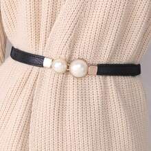 2/4Pcs Women's Thin Waist Belt Winter New Style Pearl Buckle Decor Minimalist Versatile Elastic Stretch Waist Cincher For Sweater Dress - Multicolor - View 5