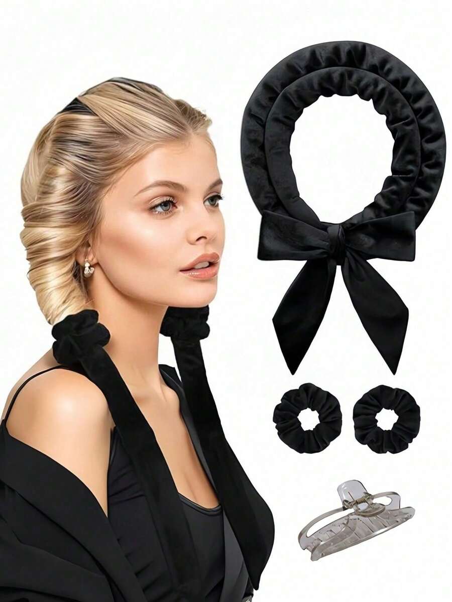 4件套免加热蝴蝶卷发棒套装 - 天鹅绒免加热卷发棒，卷发棒头，无需加热即可打造睡眠卷发 - 彩色 - 查看 1