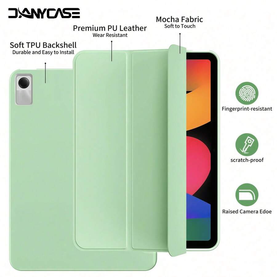 Smart Flip Cover Case For 11-Inch Pad SE (2023), 12.1-Inch Pro (2024), 11-Inch 2 (2025), Auto Wake/Sleep, Solid Color TPU Material Protective Shell - Light Green - View 1