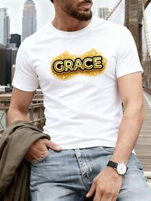 Grace Graphic Print Casual T-Shirt, Premium Cotton, Comfortable Fit, Breathable, Street Hip-Hop, Statement Print - Branco - Ver 1