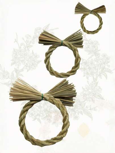 Natural Straw Braided Shimenawa Wreath, Suitable For DIY Floral Decor, Rustic Wall Hanging Home Decor, Floral Supplies