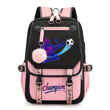 Carton Football Champion Print Backpack,Large Capacity Backpack, Polyester Travel Bag With Zip Closure, Fashionable Schoolgirl Style For Middle And High School Students, Cute Princess Design,Back To School Supplie Essentials Office Supplies - Multicolor - View 15
