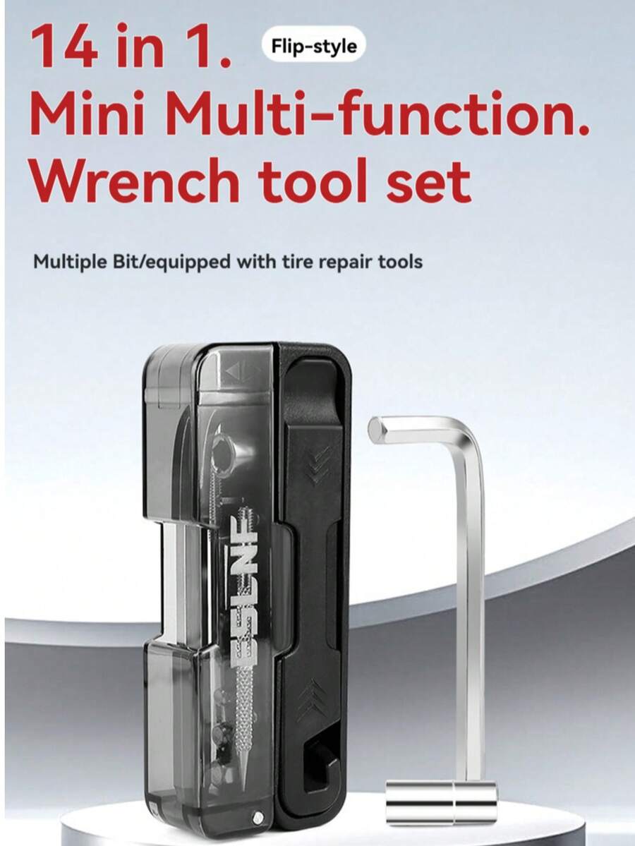 1pc 2026 New Bicycle Multi-Function Repair Tool Kit, Portable Tire Lever, Puncture Repair Set, Hex Wrench - Black - View 1