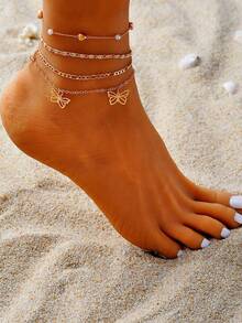 4pcs Butterfly Charm Anklet Copper Jewelry - Yellow Gold - View 7