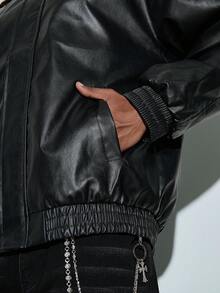 Modcrash 男士休闲宽松商务皮夹克，适合秋冬夏季穿着 - 黑色 - 查看 8