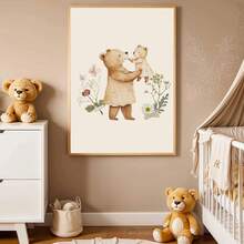 1幅帆布墙画，复古熊妈妈和小熊装饰画，甜美花卉图案，适合女宝宝房间，森林主题婴儿房墙面装饰，小动物干花儿童礼物，适合儿童房、游戏室，防水婴儿房装饰，托儿所装饰，母亲节礼物 - 彩色 - 查看 11